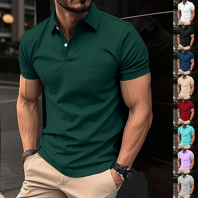 Summer Short Sleeve Polo Shirt - Solid Color