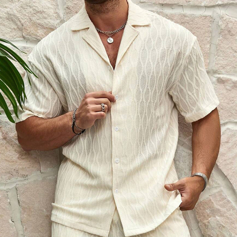 Beach Holiday Summer Fashion Tracksuits - Solid Loose, Casual Two Pieces Lapel Button Shirt & Shorts