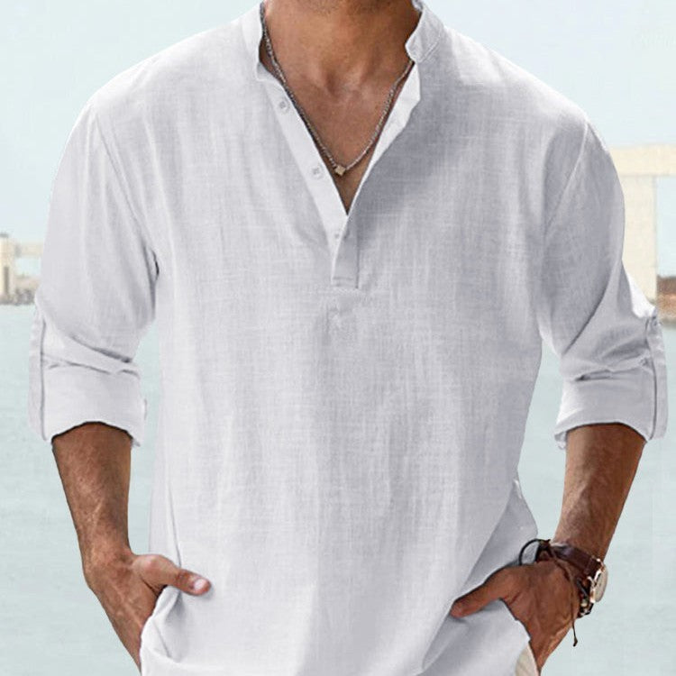 Casual Men's Cotton Linen Shirt - Loose Top, Long Sleeve