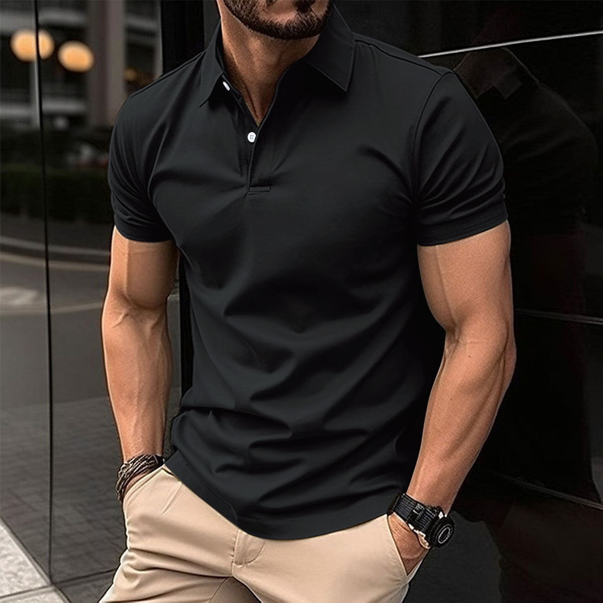 Summer Short Sleeve Polo Shirt - Solid Color