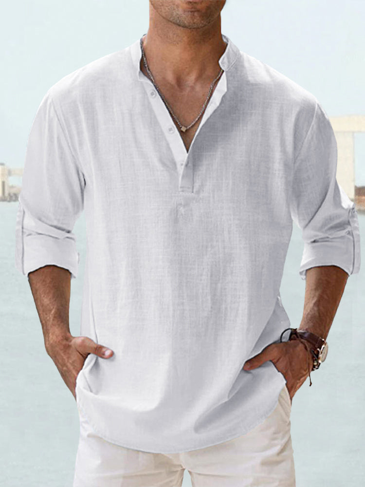 Casual Men's Cotton Linen Shirt - Loose Top, Long Sleeve