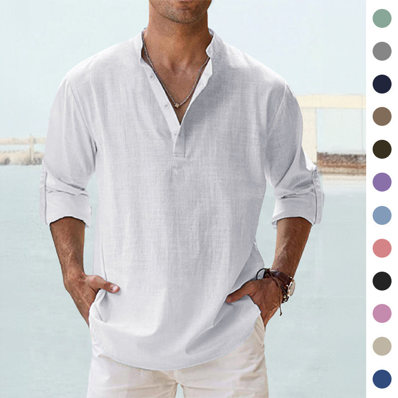 Casual Men's Cotton Linen Shirt - Loose Top, Long Sleeve