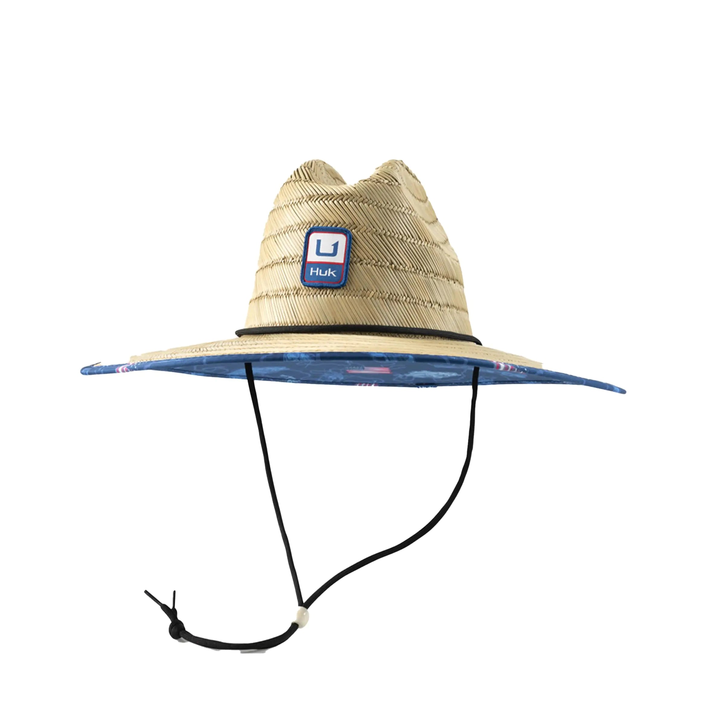 HUK Straw Wide Brim Beach Hat for Men Fish and Flags-Set Sail One Size