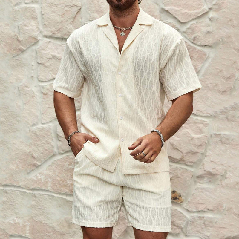 Beach Holiday Summer Fashion Tracksuits - Solid Loose, Casual Two Pieces Lapel Button Shirt & Shorts