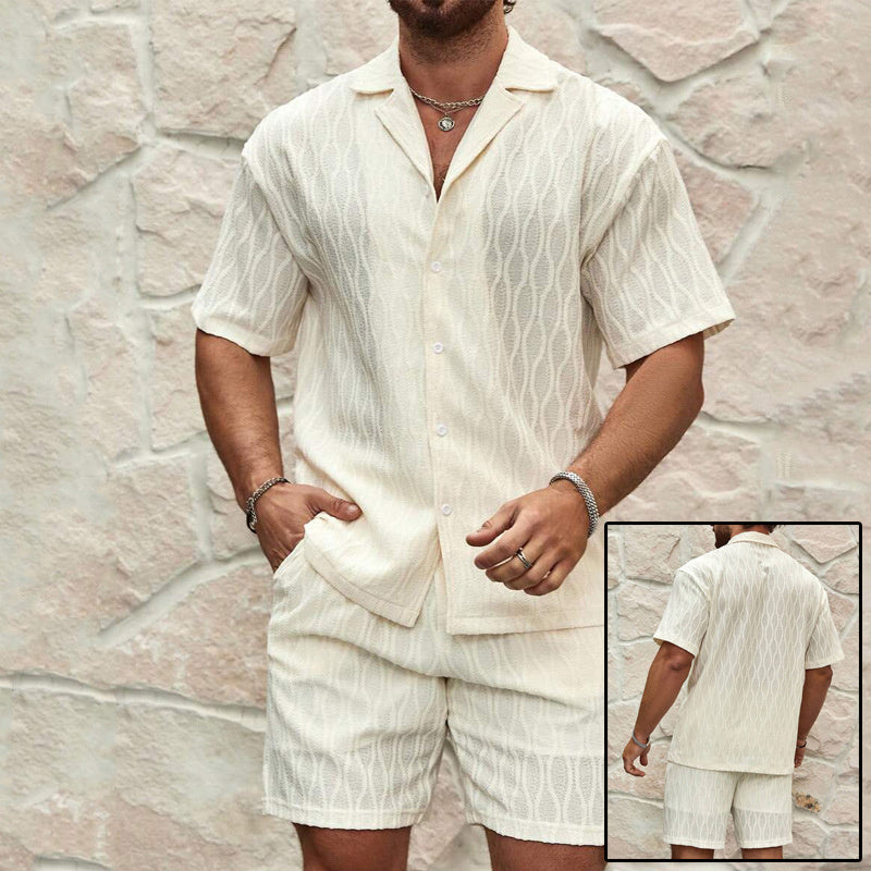 Beach Holiday Summer Fashion Tracksuits - Solid Loose, Casual Two Pieces Lapel Button Shirt & Shorts