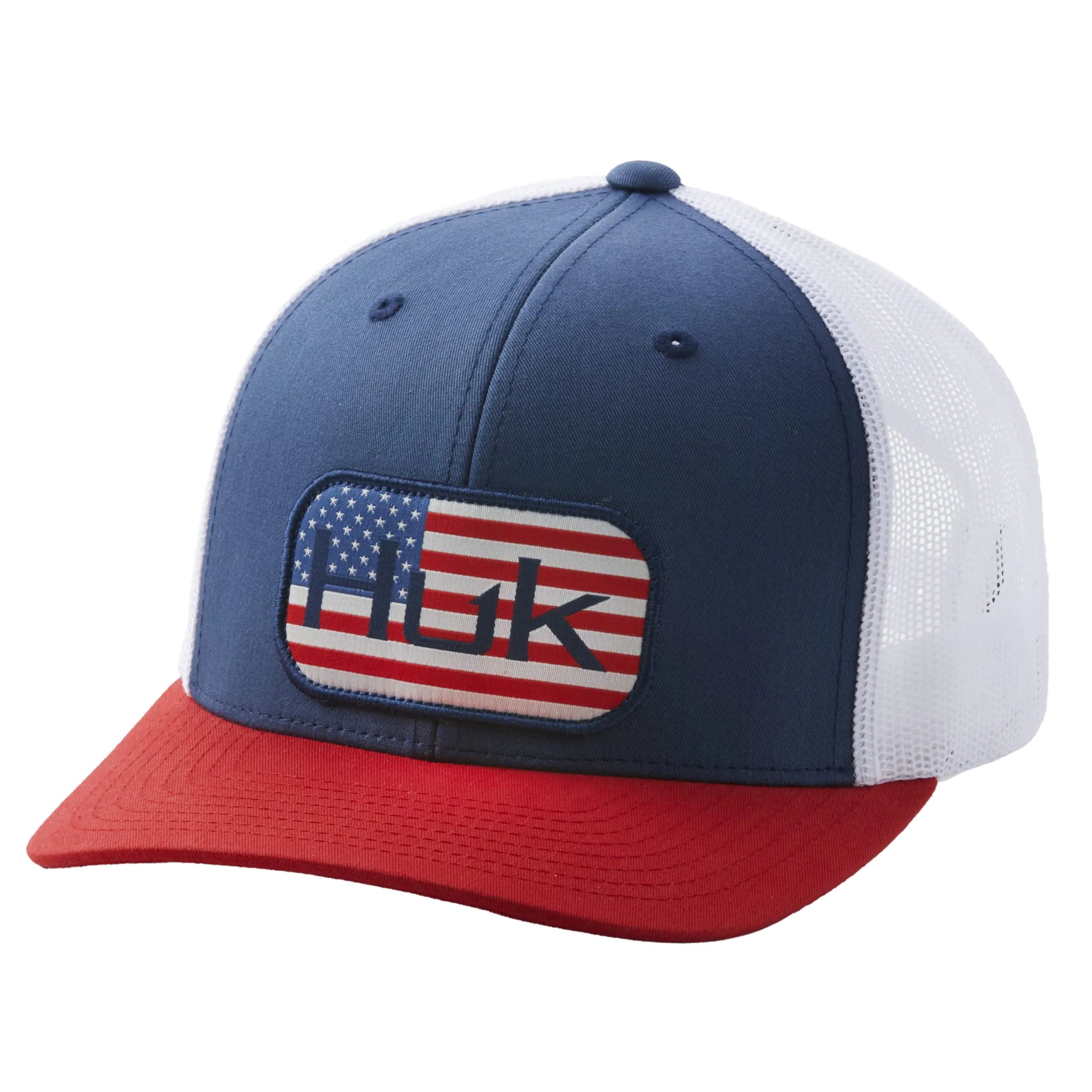 HUK mens Mesh Trucker Snapback | Anti-Glare Fishing Hat Americana - Sargasso Sea One Size US