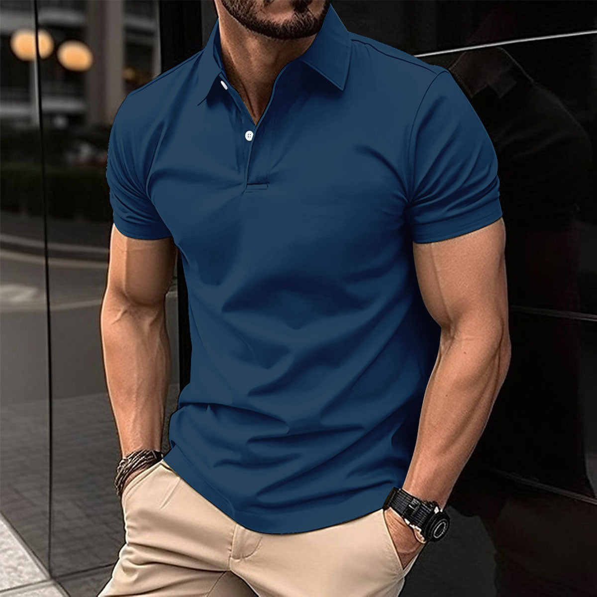 Summer Short Sleeve Polo Shirt - Solid Color