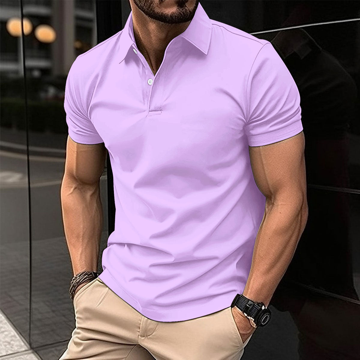 Summer Short Sleeve Polo Shirt - Solid Color