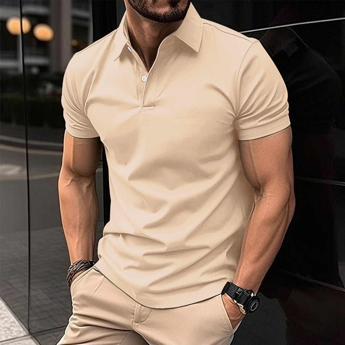 Summer Short Sleeve Polo Shirt - Solid Color
