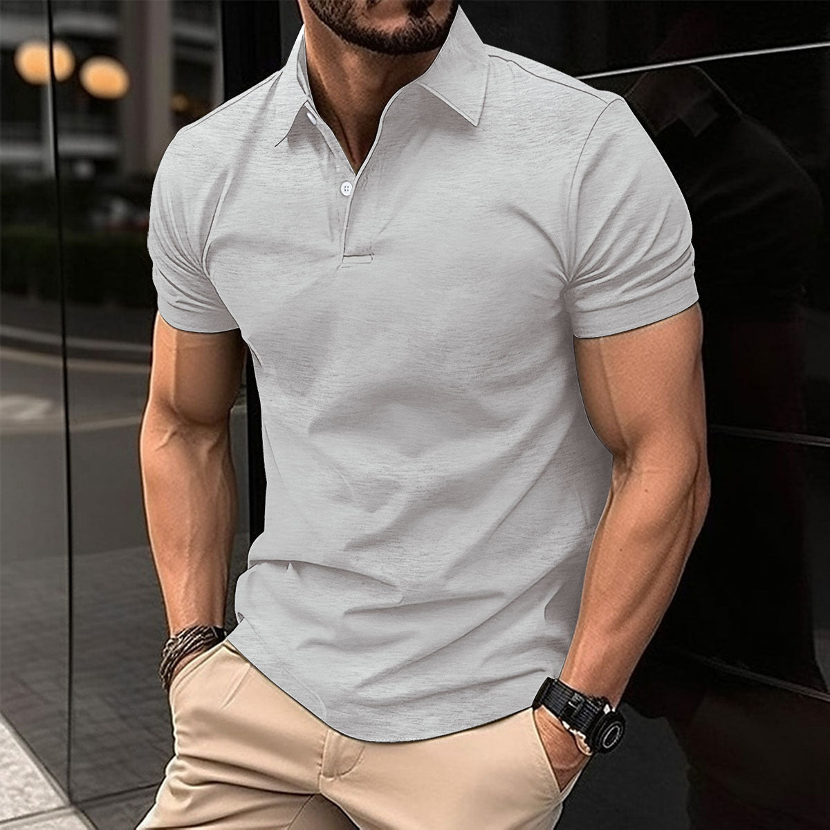 Summer Short Sleeve Polo Shirt - Solid Color
