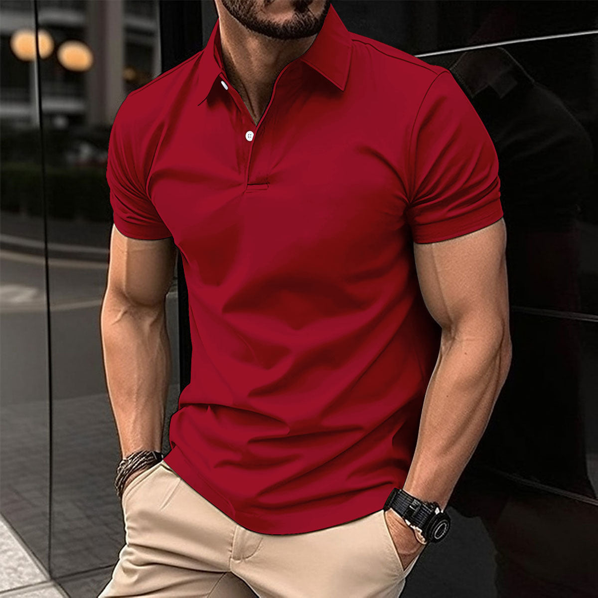 Summer Short Sleeve Polo Shirt - Solid Color