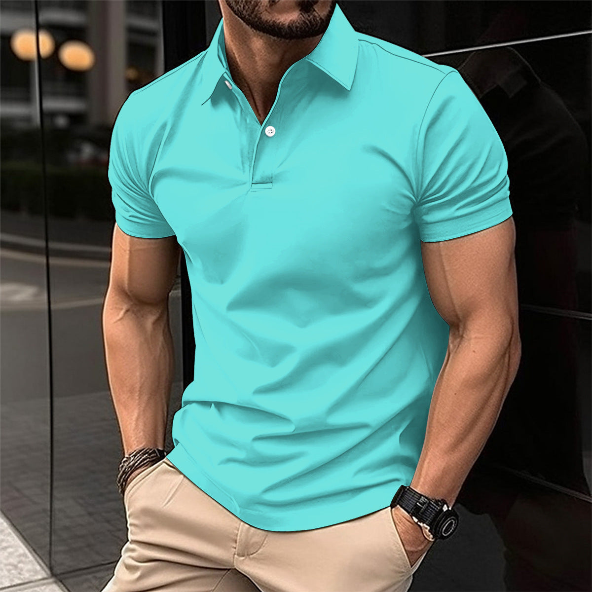 Summer Short Sleeve Polo Shirt - Solid Color