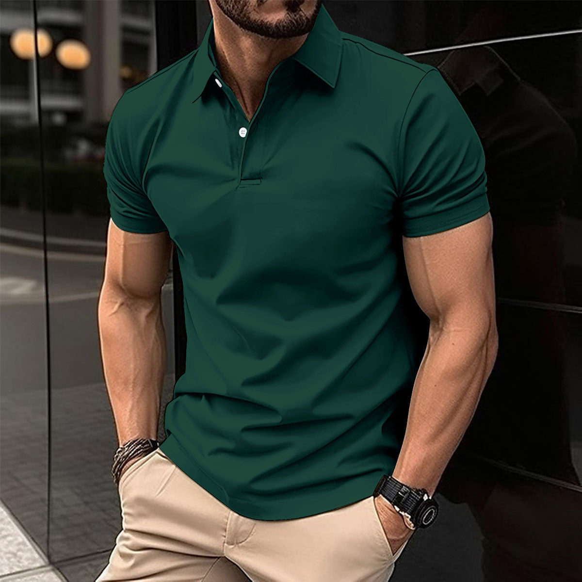 Summer Short Sleeve Polo Shirt - Solid Color