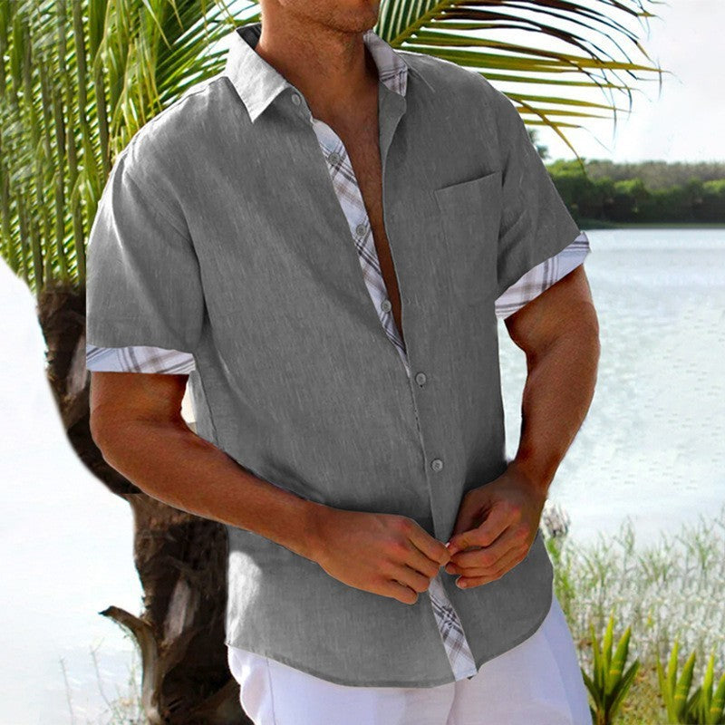 Hawaii Beach Vacation Short Sleeve Shirts With Plaid Accents