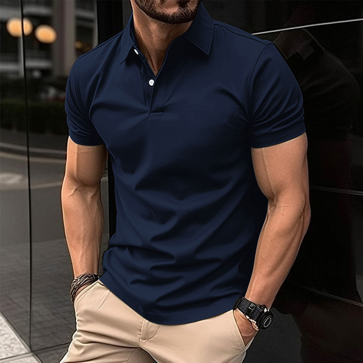 Summer Short Sleeve Polo Shirt - Solid Color