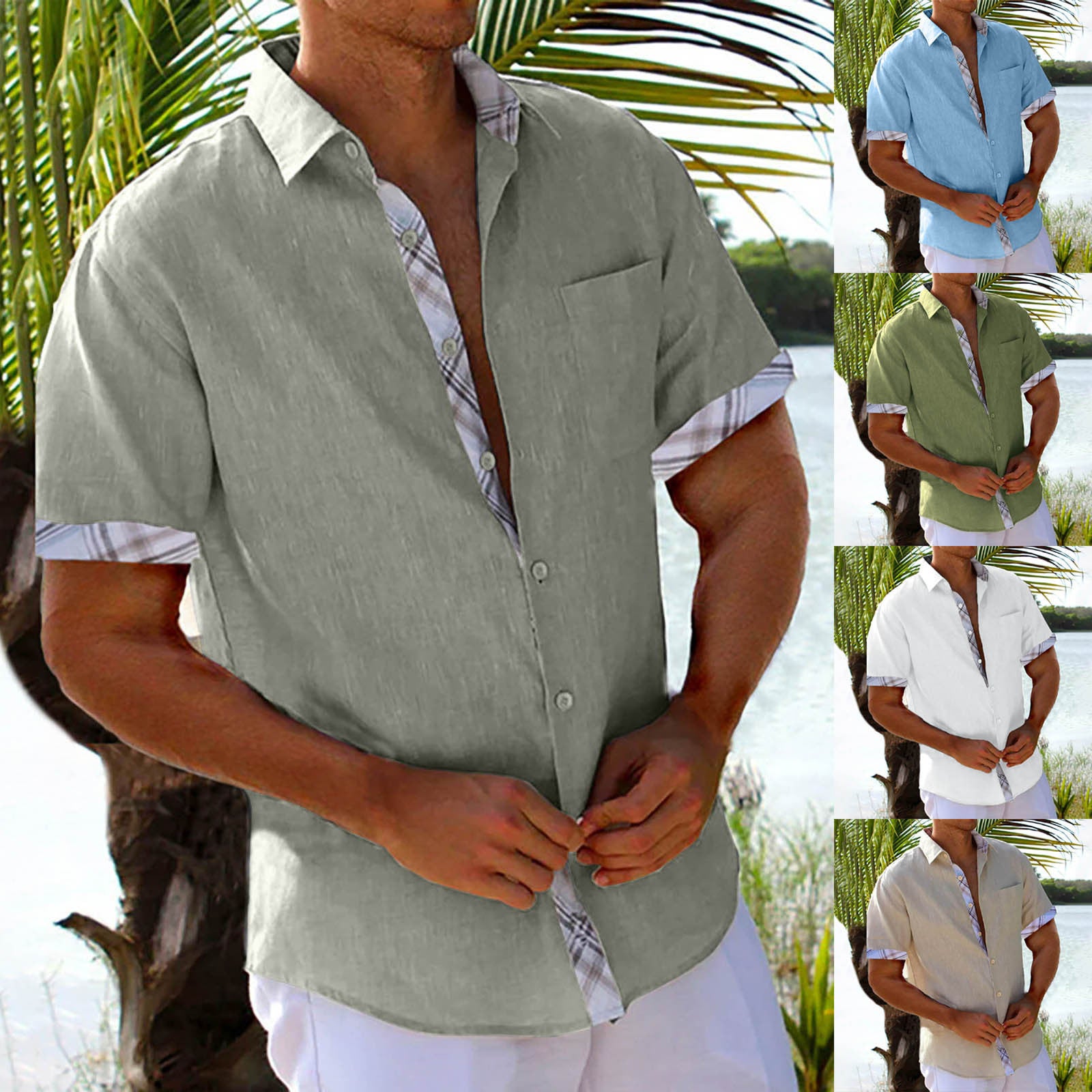 Hawaii Beach Vacation Short Sleeve Shirts With Plaid Accents