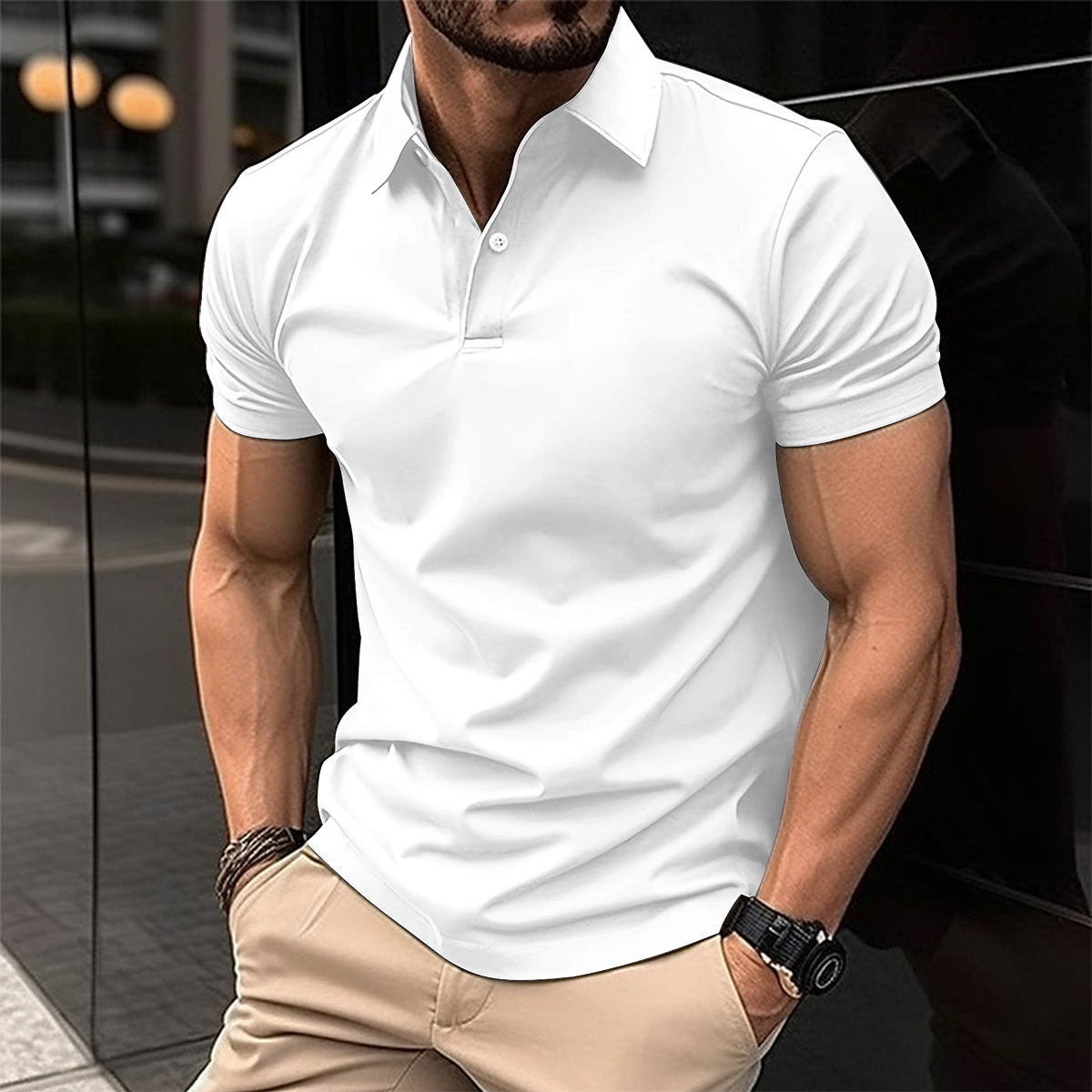 Summer Short Sleeve Polo Shirt - Solid Color