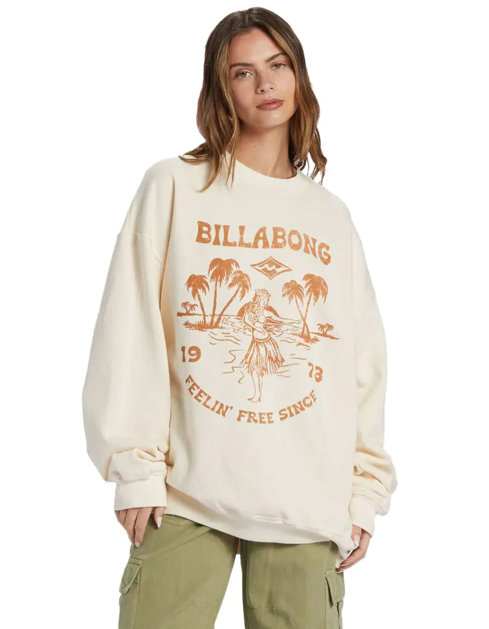 Limited Edition - Billabong Ride In Oversized Crewneck Sweatshirt Cream